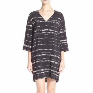Vince Shadow Stripe Shift Silk Dress in Black White Size XXS
